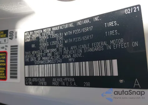 2021 Toyota Sienna Xle from USA, damaged, VIN 5TDYRKEC0MS027340